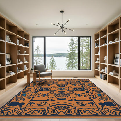 Amber Blue Floral Medallion Layout Rug