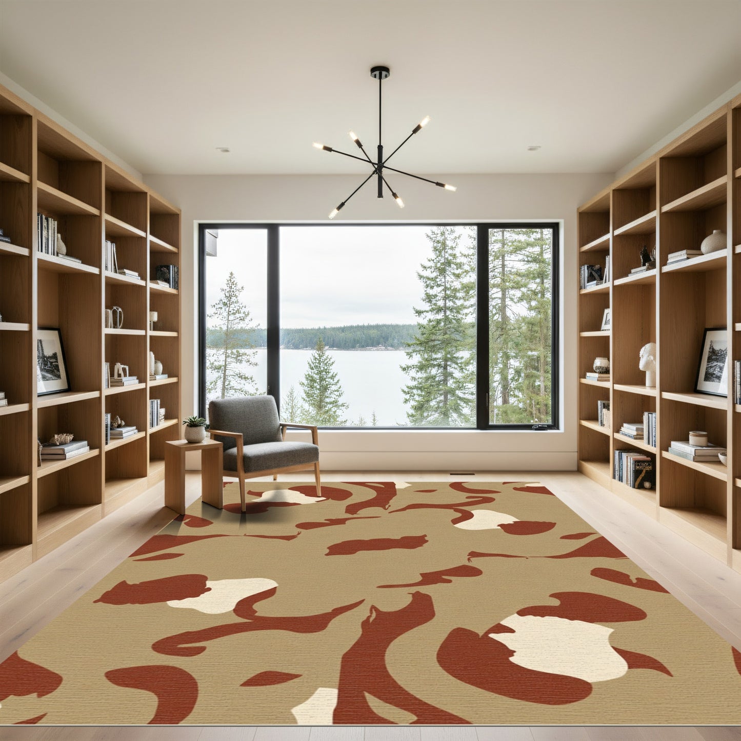 Brown Beige Abstract Camouflage Blend Rug
