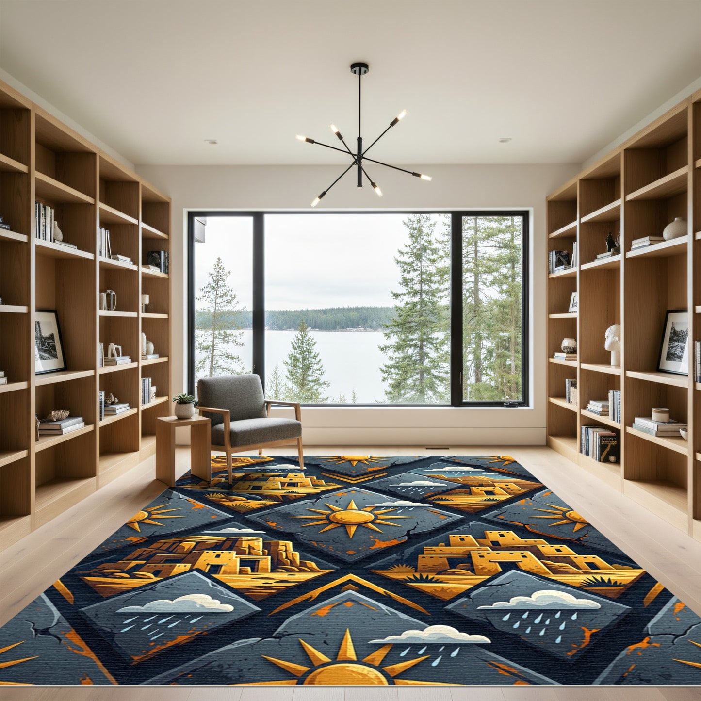 Earthy Southwest Adobe Sun Diamond Grid Rug