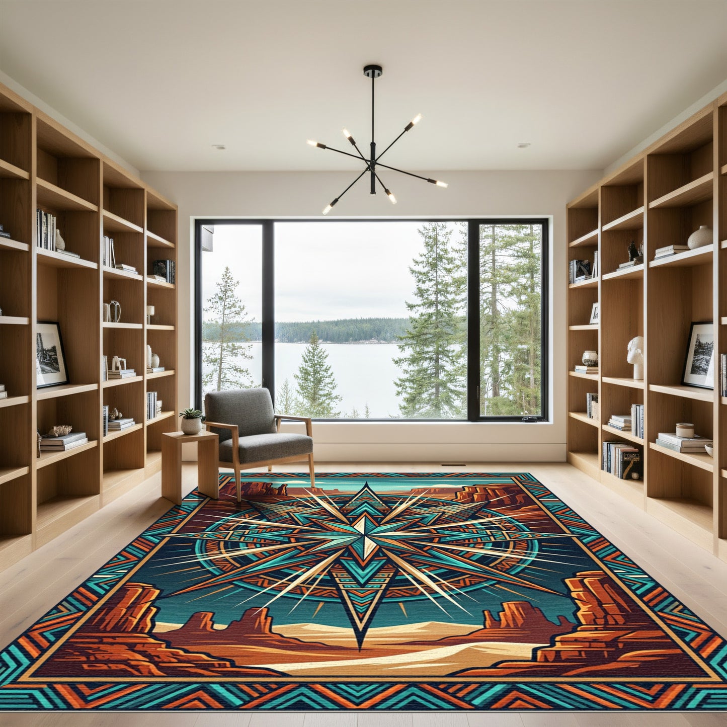 Earthy Geometric Compass Southwestern Canyonscape Rug