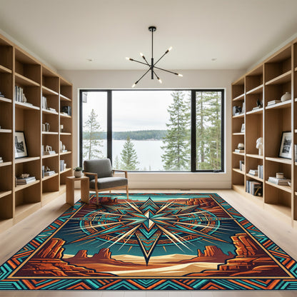 Earthy Geometric Compass Southwestern Canyonscape Rug