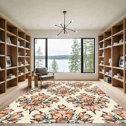 Coral Peach Teal Abstract Crest Rug