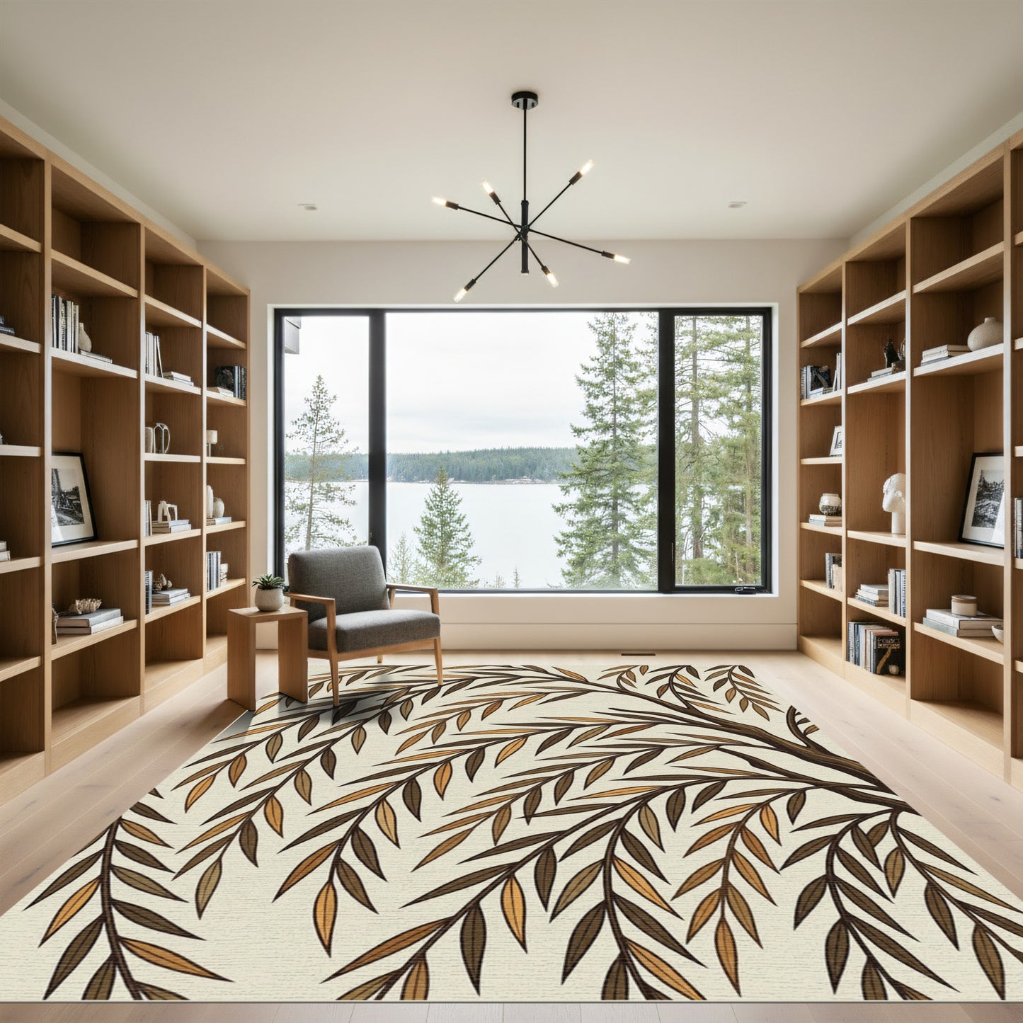 Earthy Willow Branches Falling Leaves Rug