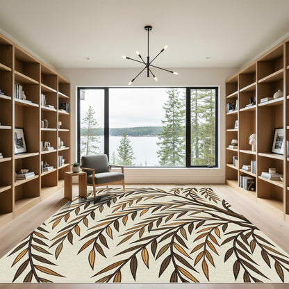 Earthy Willow Branches Falling Leaves Rug