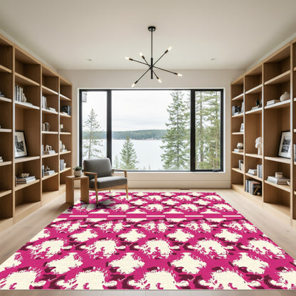 Retro Pink Ivory Floral Abstract Rug