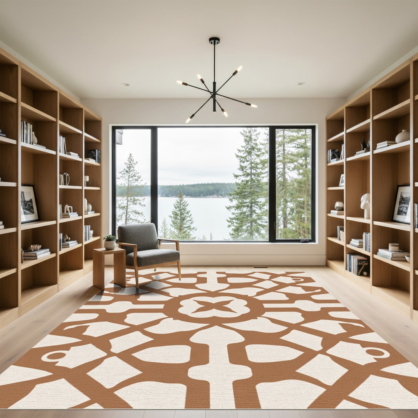 Earthy Brown Geometric Floral Medallion Rug