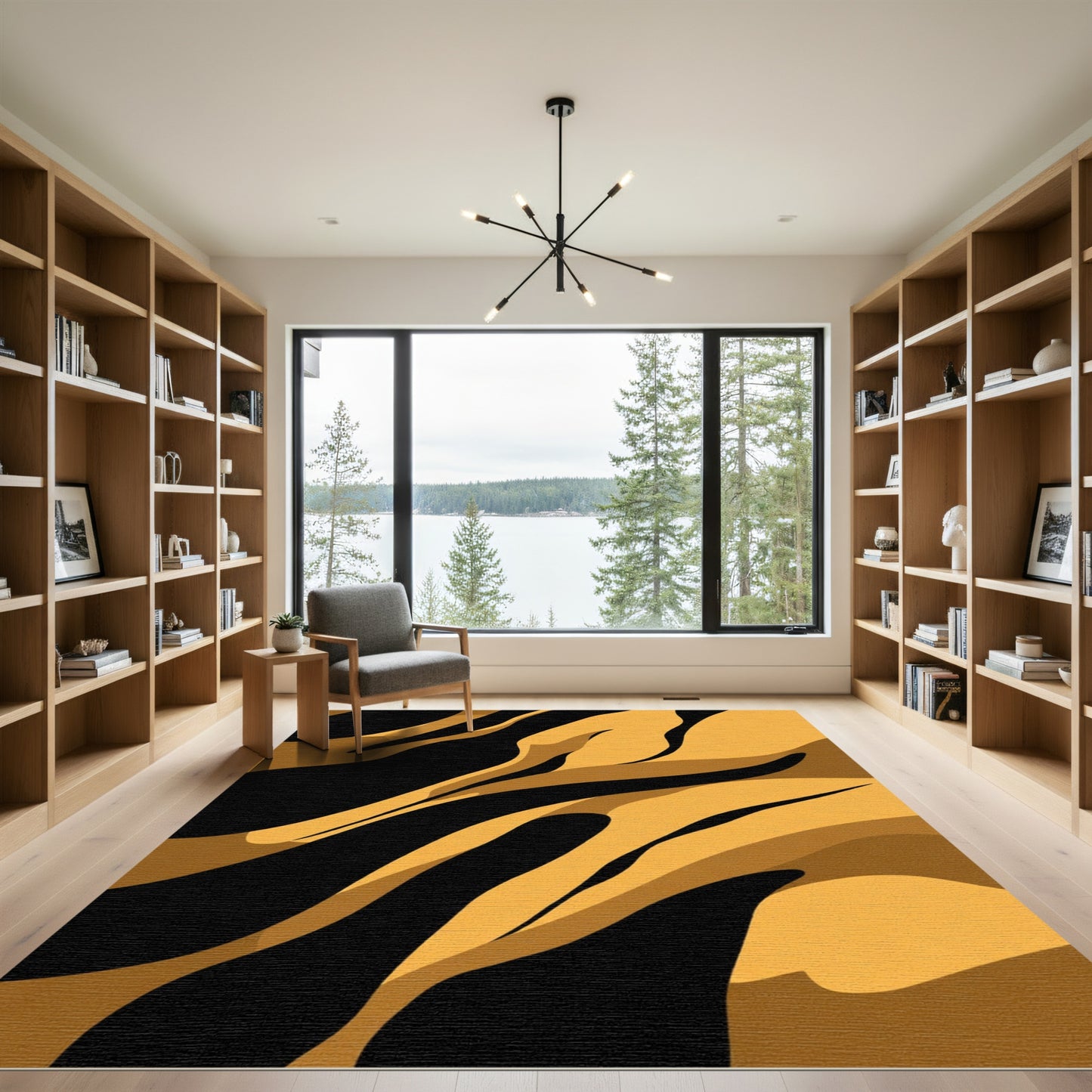 Bold Ochre Black Abstract Stripes Rug