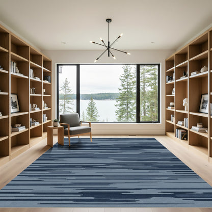 Horizontal Blue Camouflage Lines Rug