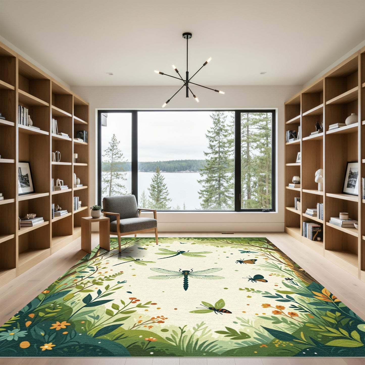 Whimsical Green Dragonfly Forest Meadow Rug
