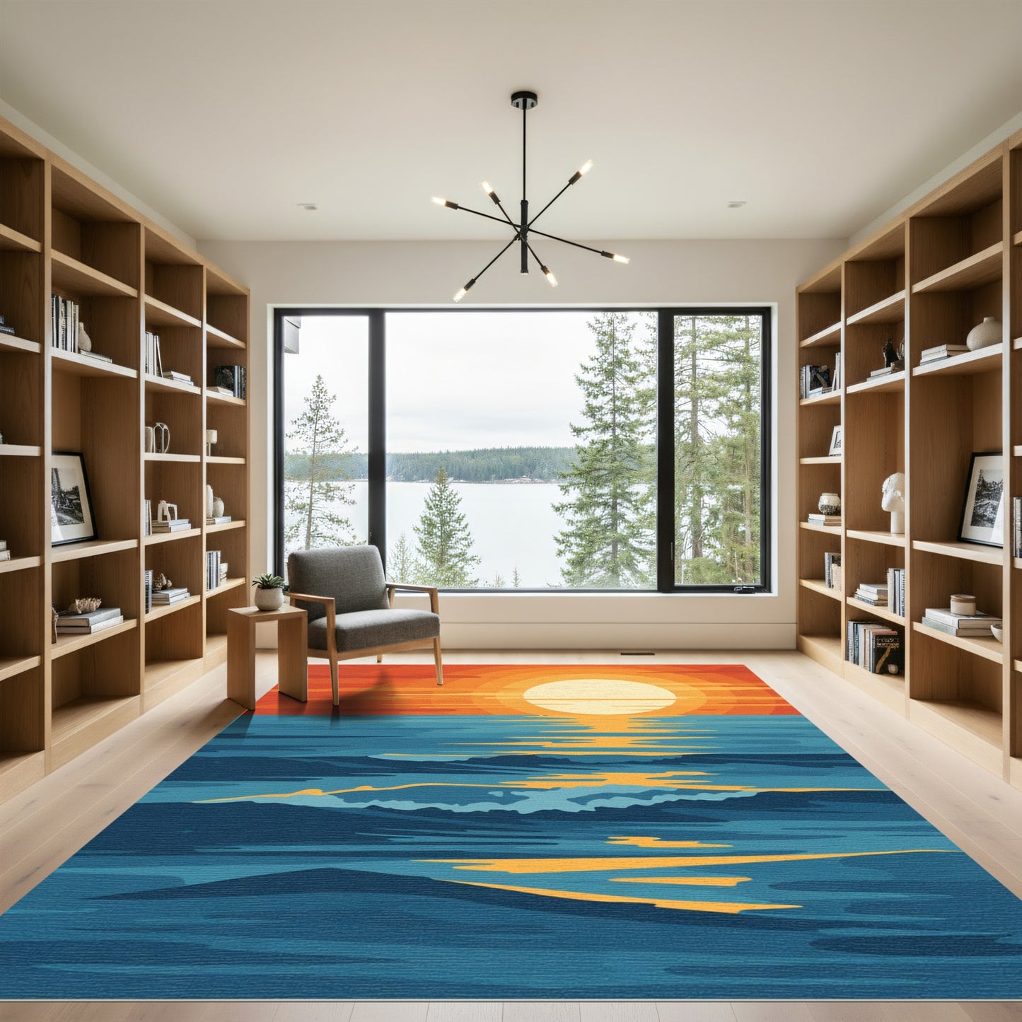 Sunset Ocean Waves Abstract Art Rug