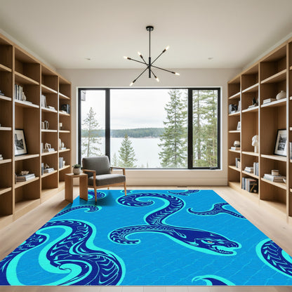 Oceanic Blue Serpent Swirl Rug