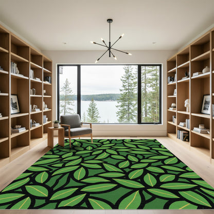 Vibrant Green Leafy Foliage Rug