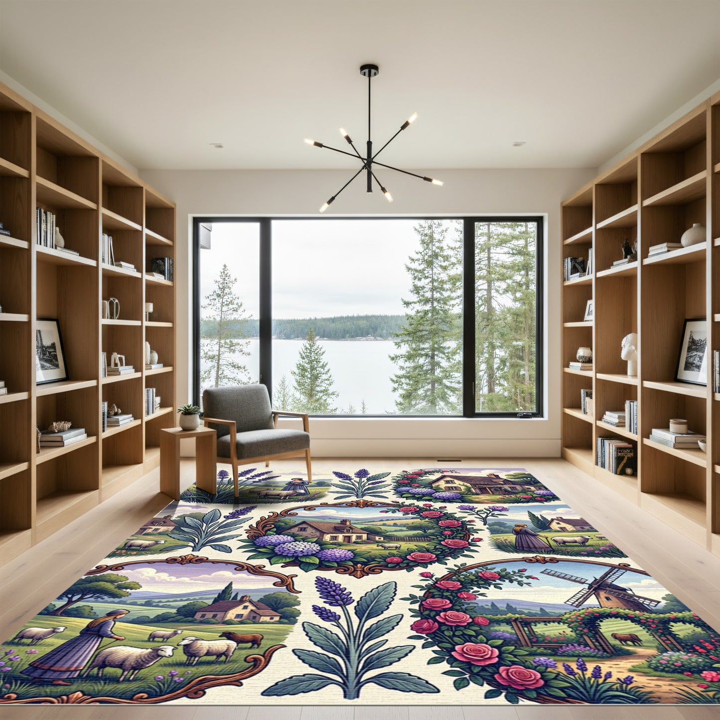 Pastoral Lavender Rose Cottage Countryside Collage Rug