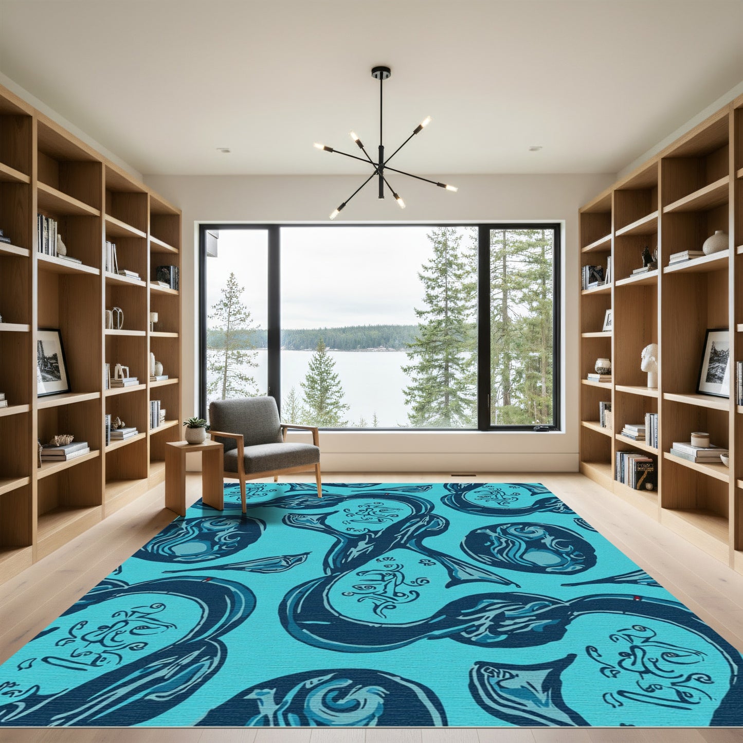 Deep Blue Abstract Figures Swirl Rug