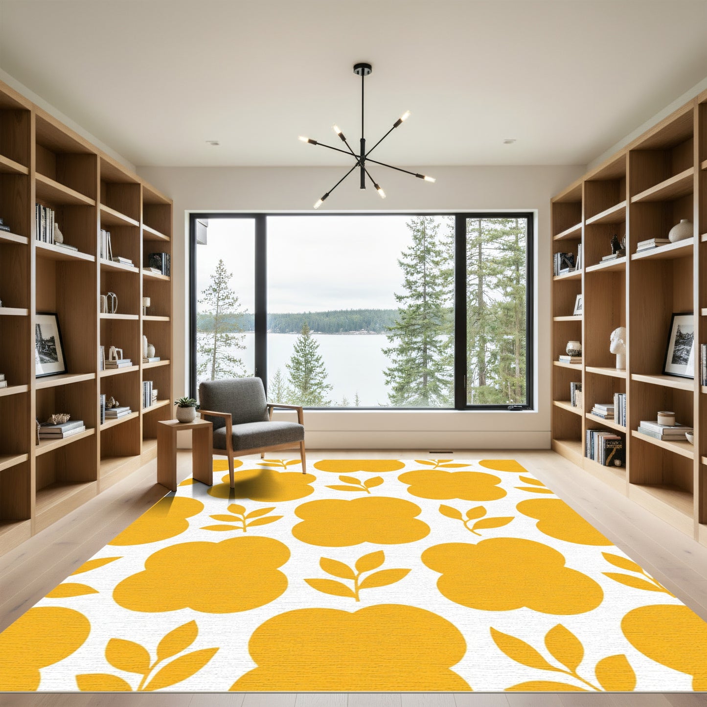 Golden Yellow Cloud Leaf Composition Rug