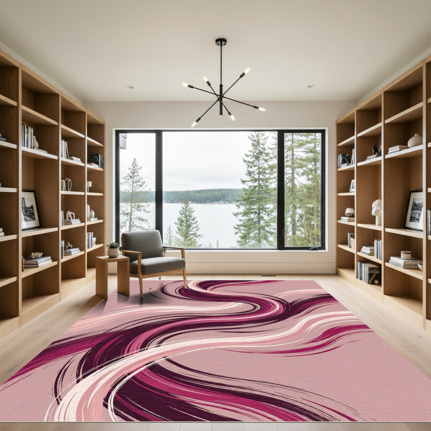 Abstract Burgundy and Pink Swirl Rug