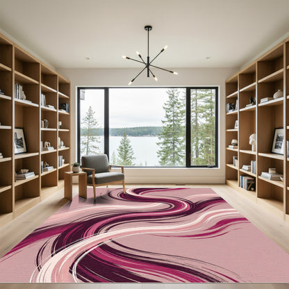 Abstract Burgundy and Pink Swirl Rug
