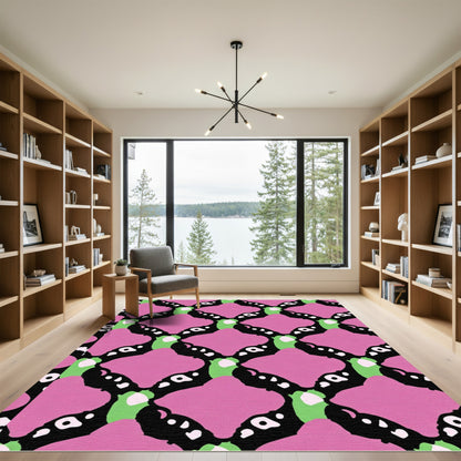 Pink Black Green Diamond Lattice Rug