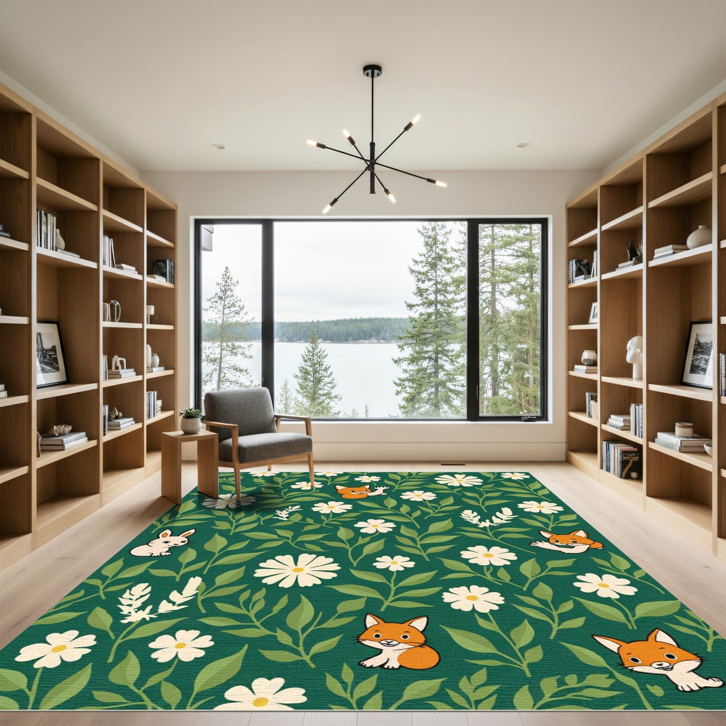 Whimsical Fox and Daisy Garden Rug