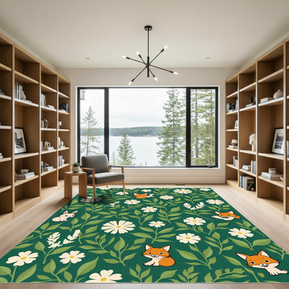 Whimsical Fox and Daisy Garden Rug