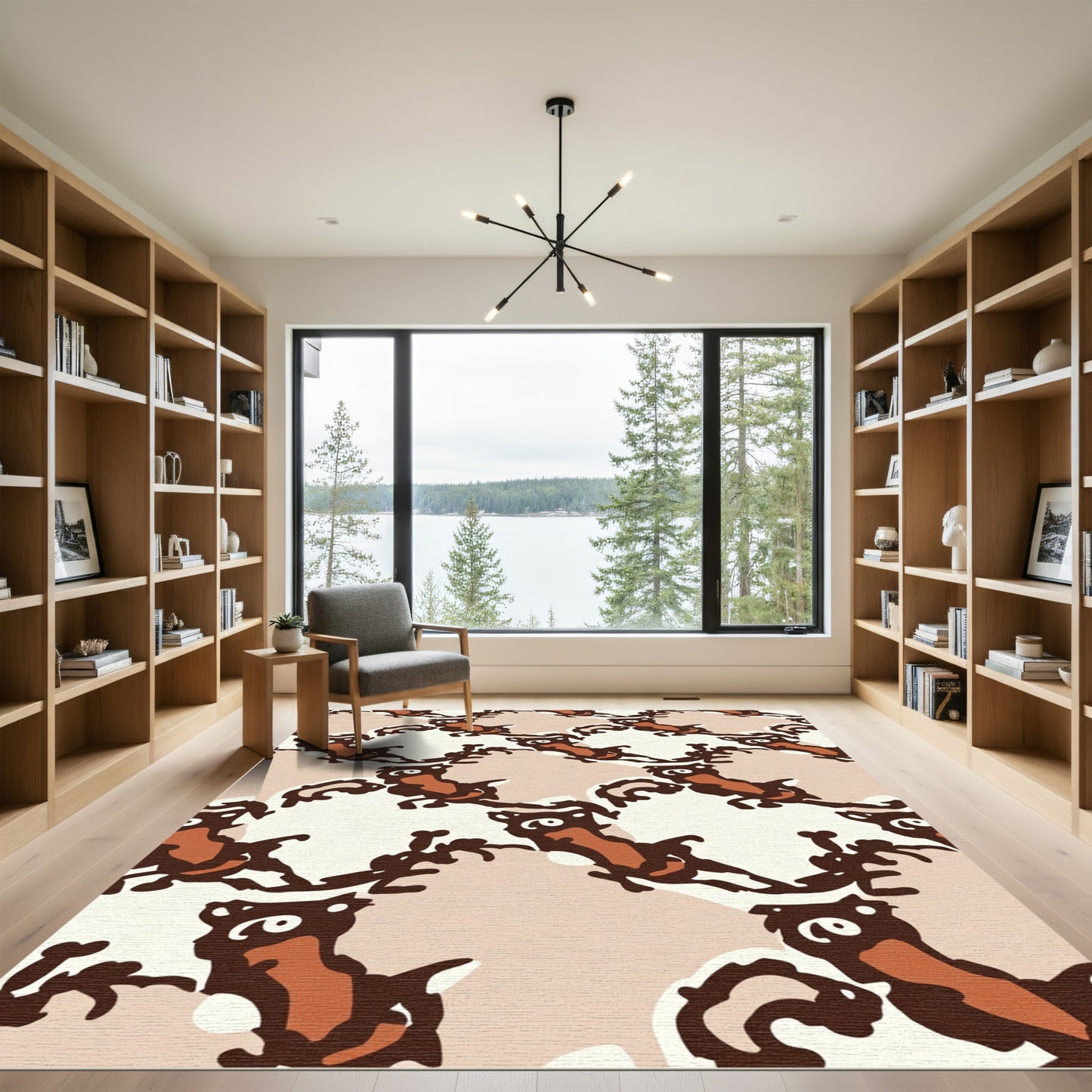 Brown Whimsical Critter Repeating Pattern Rug