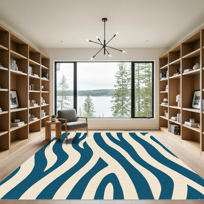 Deep Teal Zebra Stripe Abstraction Rug
