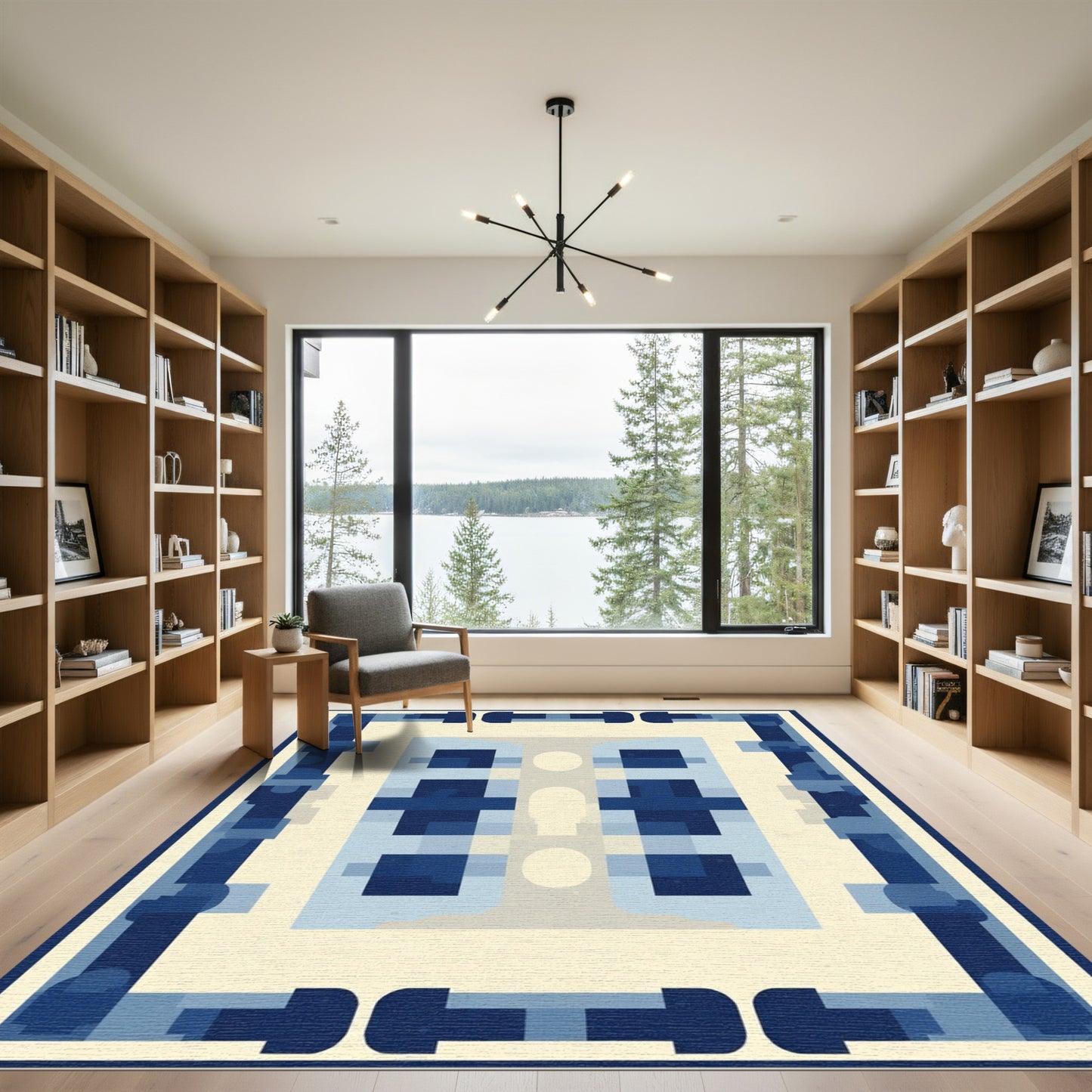 Navy Blue Geometric Abstract Form Rug