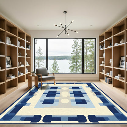 Navy Blue Geometric Abstract Form Rug