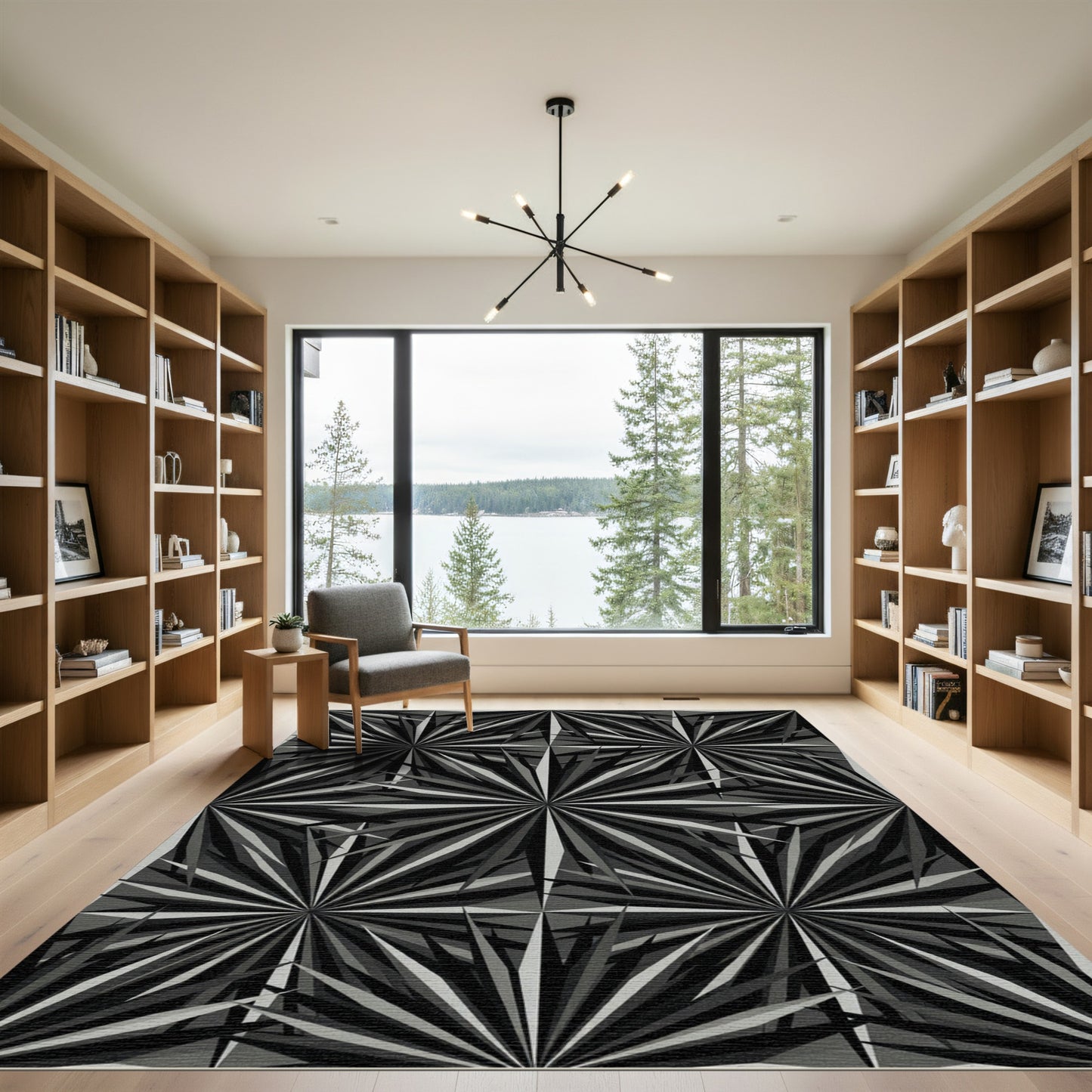 Monochromatic Jagged Starburst Pattern Rug