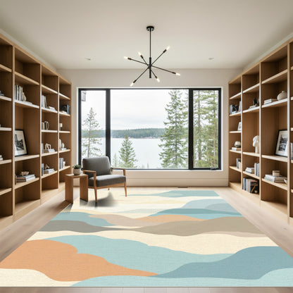 Terracotta Teal Abstract Landscape Waves Rug