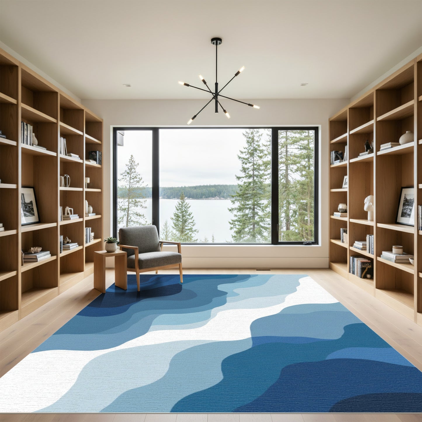 Deep Blue Flowing Abstract Waves Rug