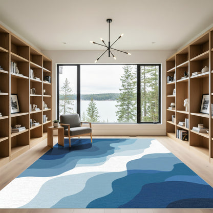 Deep Blue Flowing Abstract Waves Rug