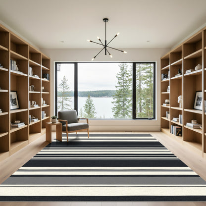 Modern Charcoal Gray Horizontal Stripe Rug