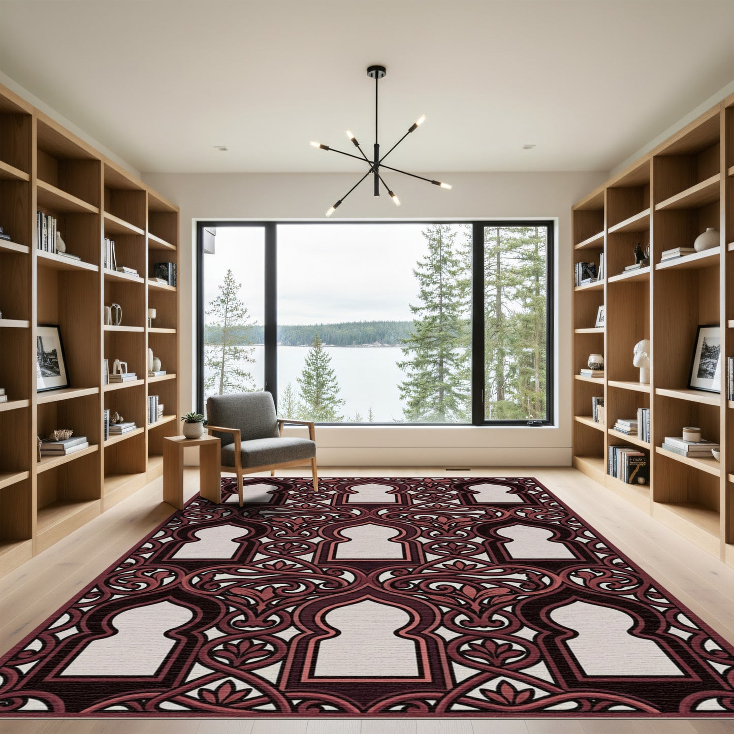 Classic Burgundy Archway Ornamental Scroll Rug