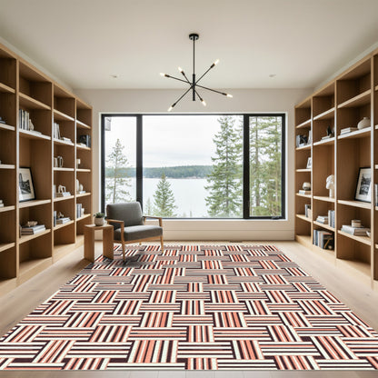 Coral Beige Tan Woven Stripe Rug