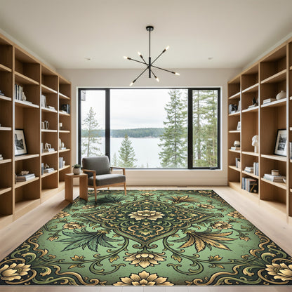 Verdant Floral Medallion Arrangement Rug
