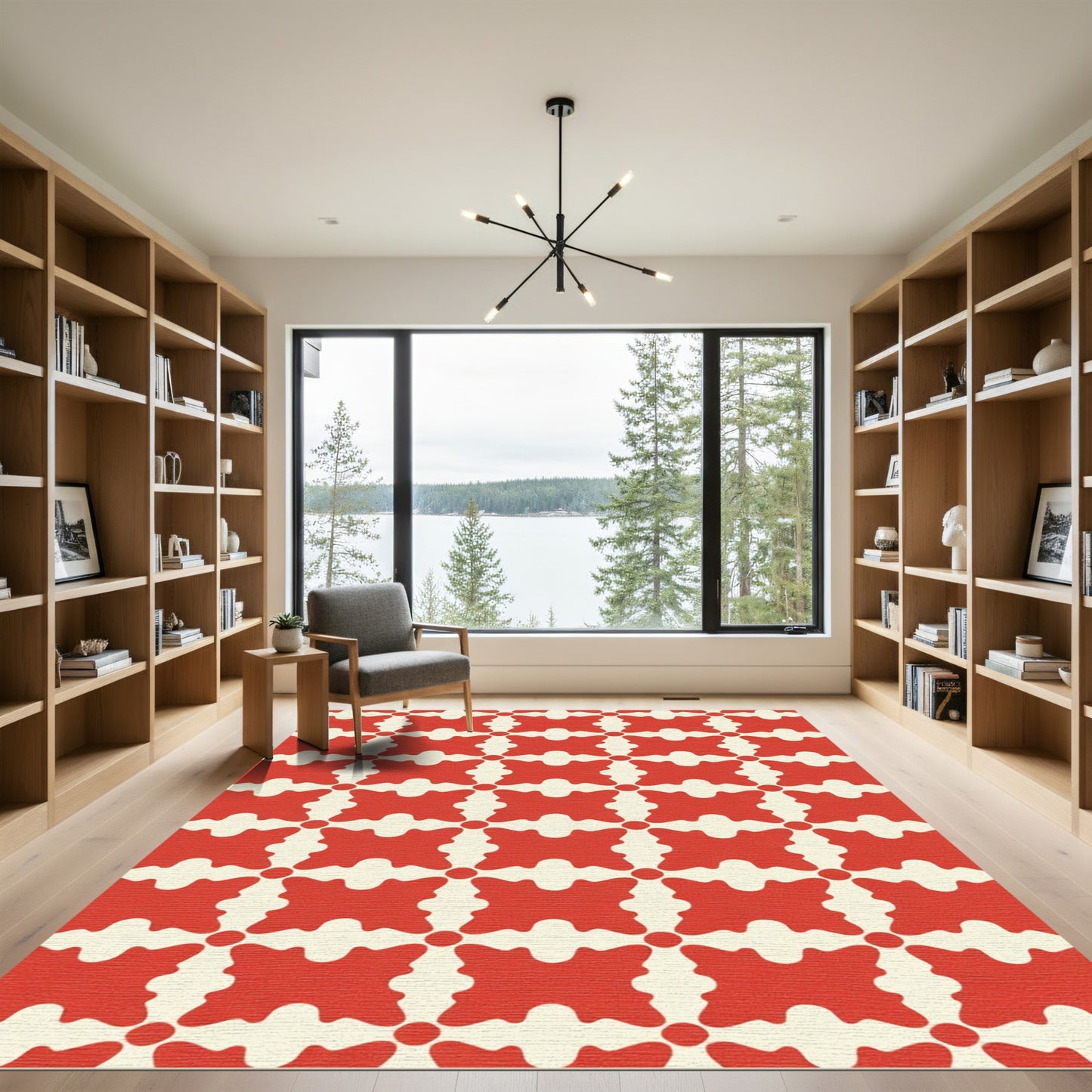 Crimson Ivory Abstract Lattice Rug