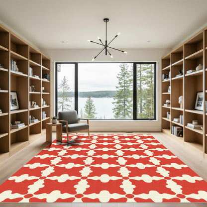 Crimson Ivory Abstract Lattice Rug