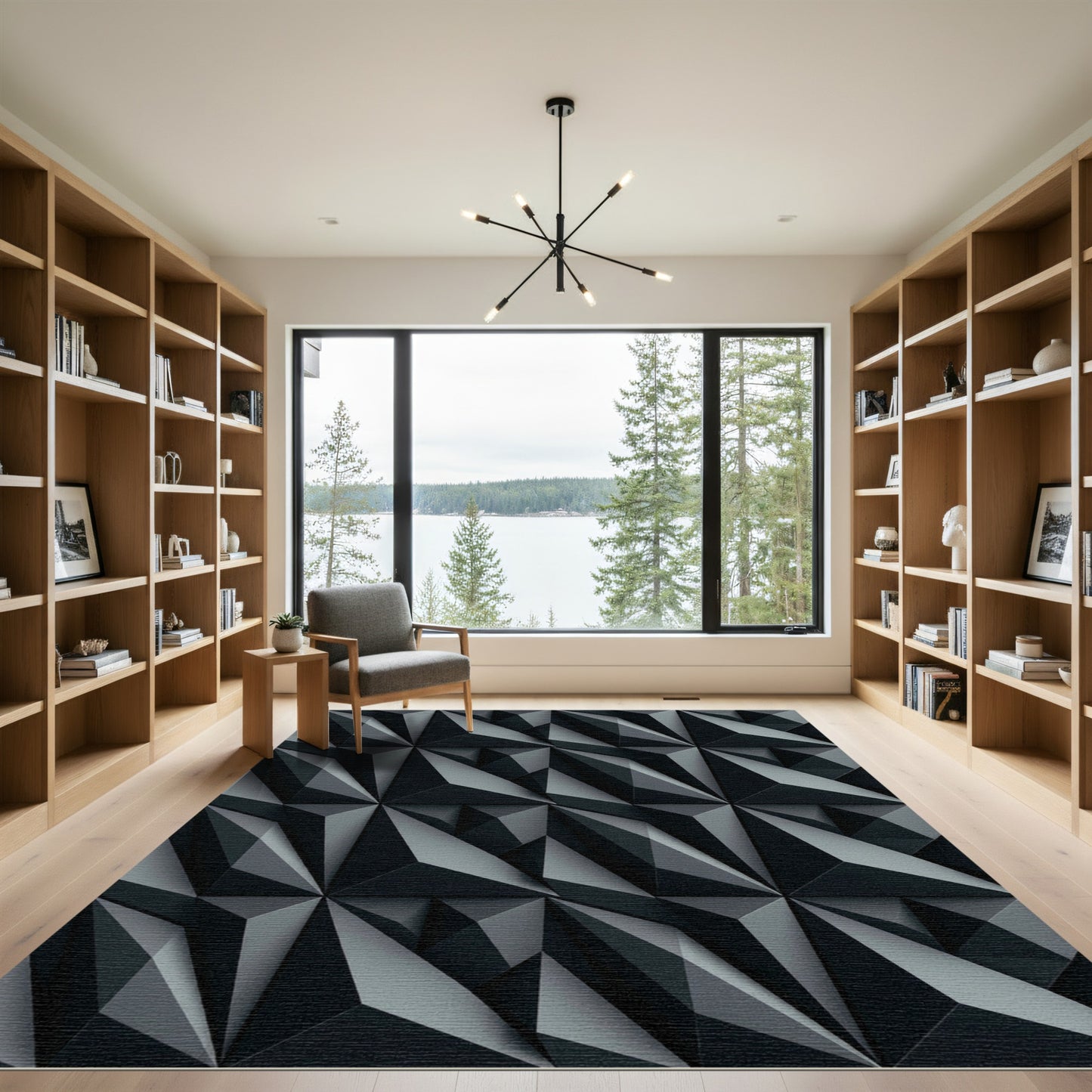 Charcoal Gray Geometric Facet Rug