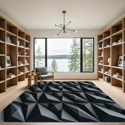 Charcoal Gray Geometric Facet Rug
