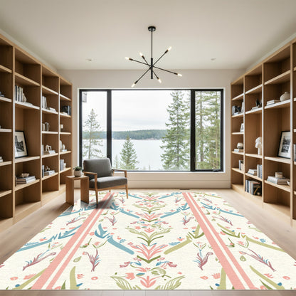 Faded Pink Blue Stemmed Floral Columns Rug