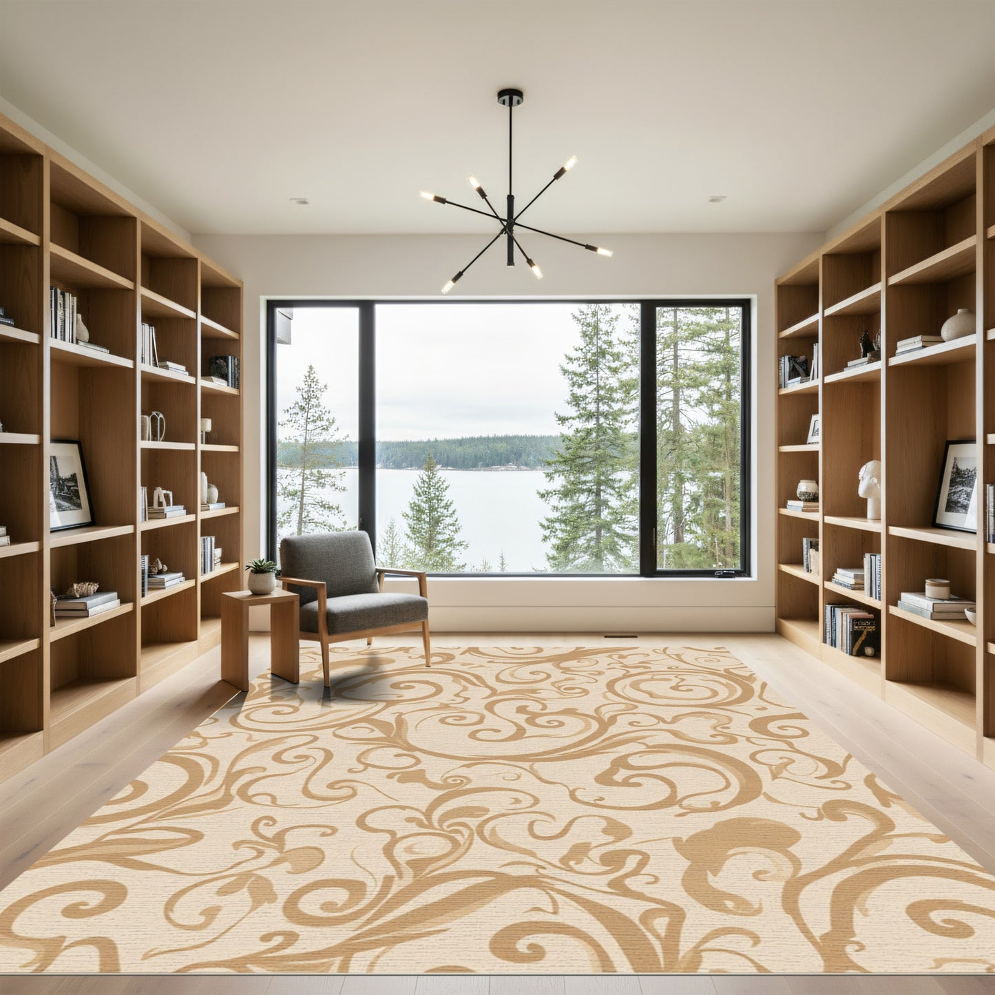 Beige Ornate Swirl Scroll Rug