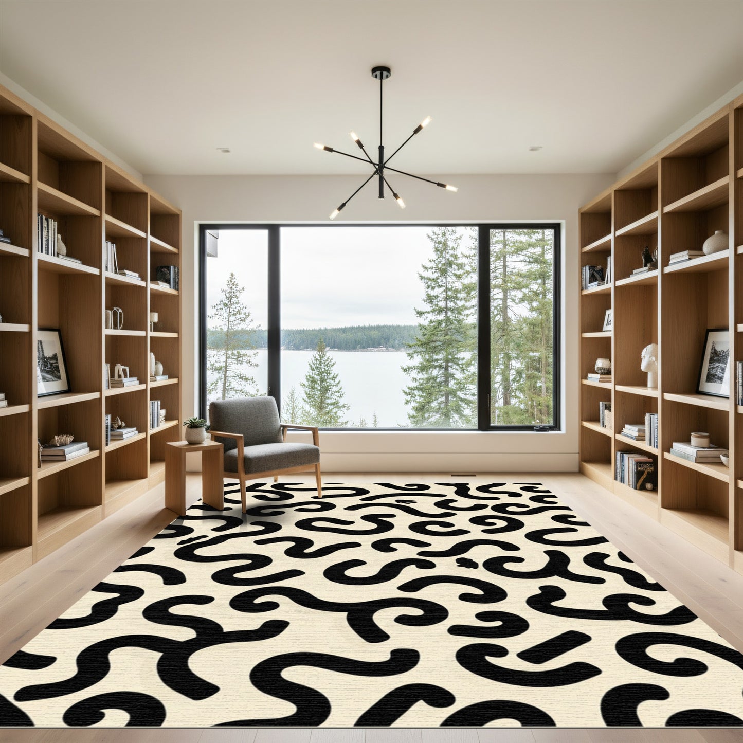 Bold Black Swirls Cream Background Rug
