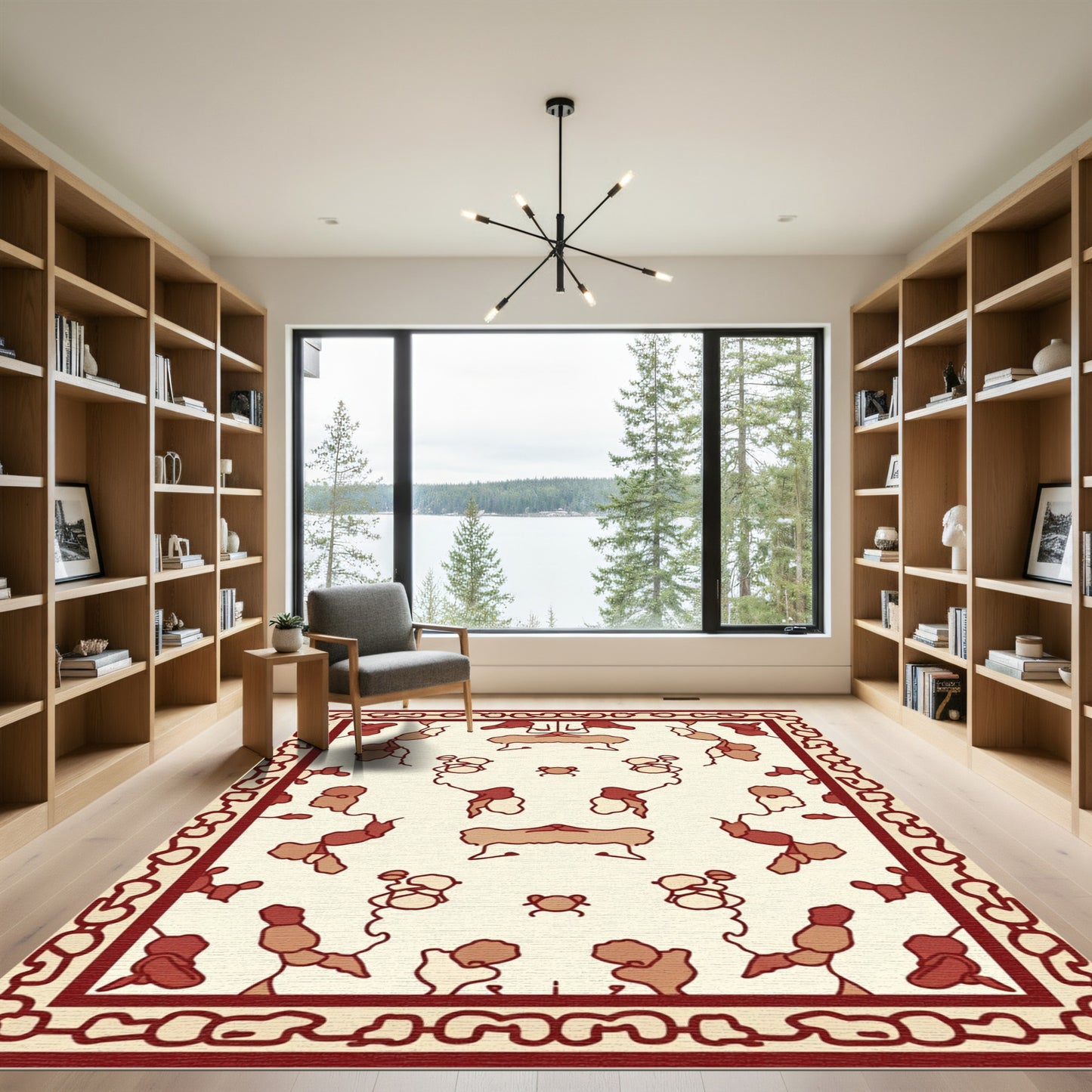 Crimson and Tan Abstract Figural Rug