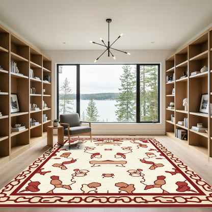 Crimson and Tan Abstract Figural Rug