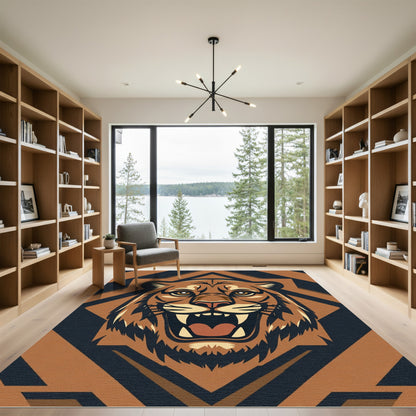 Fierce Tiger Head Geometric Brown Rug