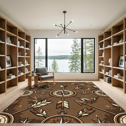 Rustic Bronze Compass And Arrow Grid Rug