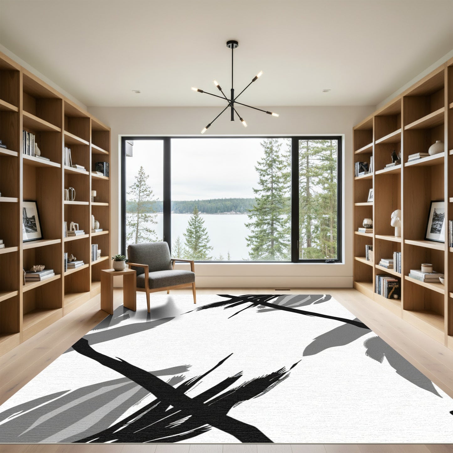 Monochromatic Abstract Brushstroke Frame Rug