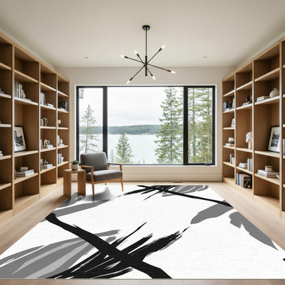 Monochromatic Abstract Brushstroke Frame Rug