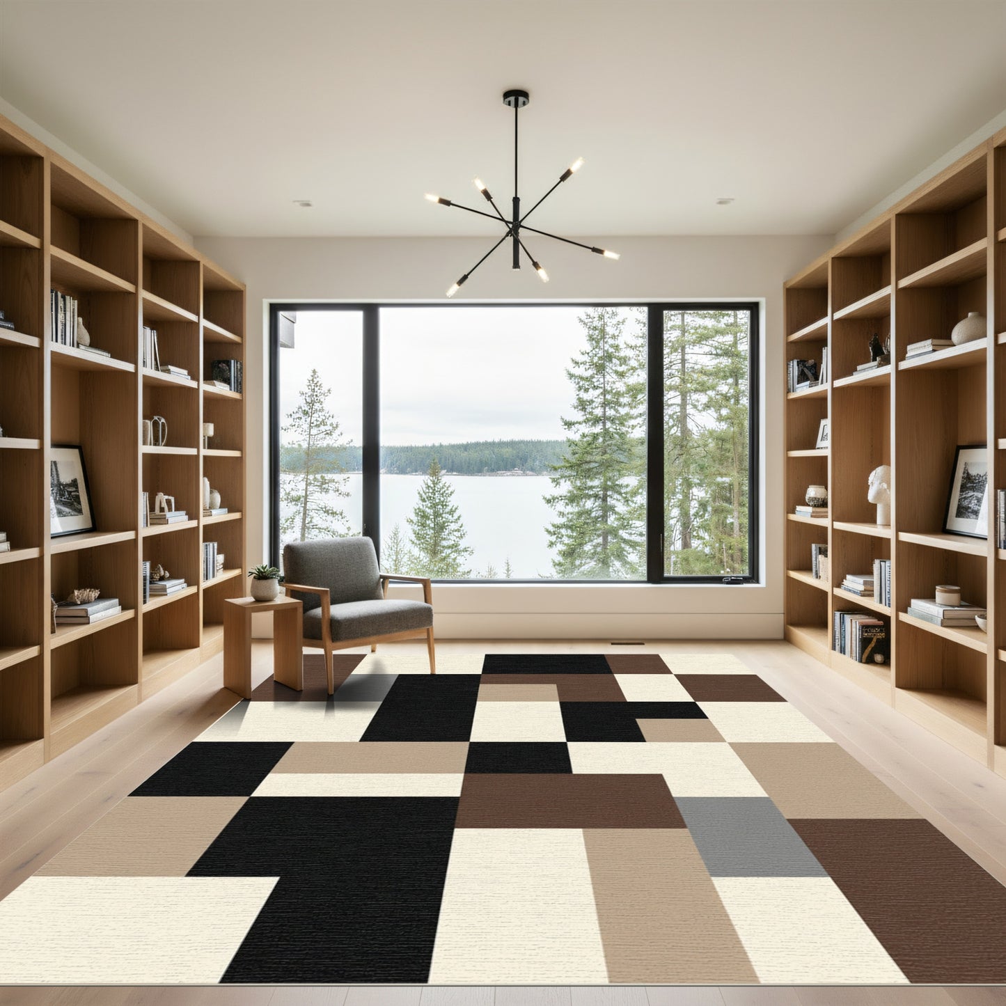 Modern Earthy Tone Geometric Blocks Rug